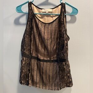 LOFT Black and Tan Lace OverlayPeplum Top EUC Size 4